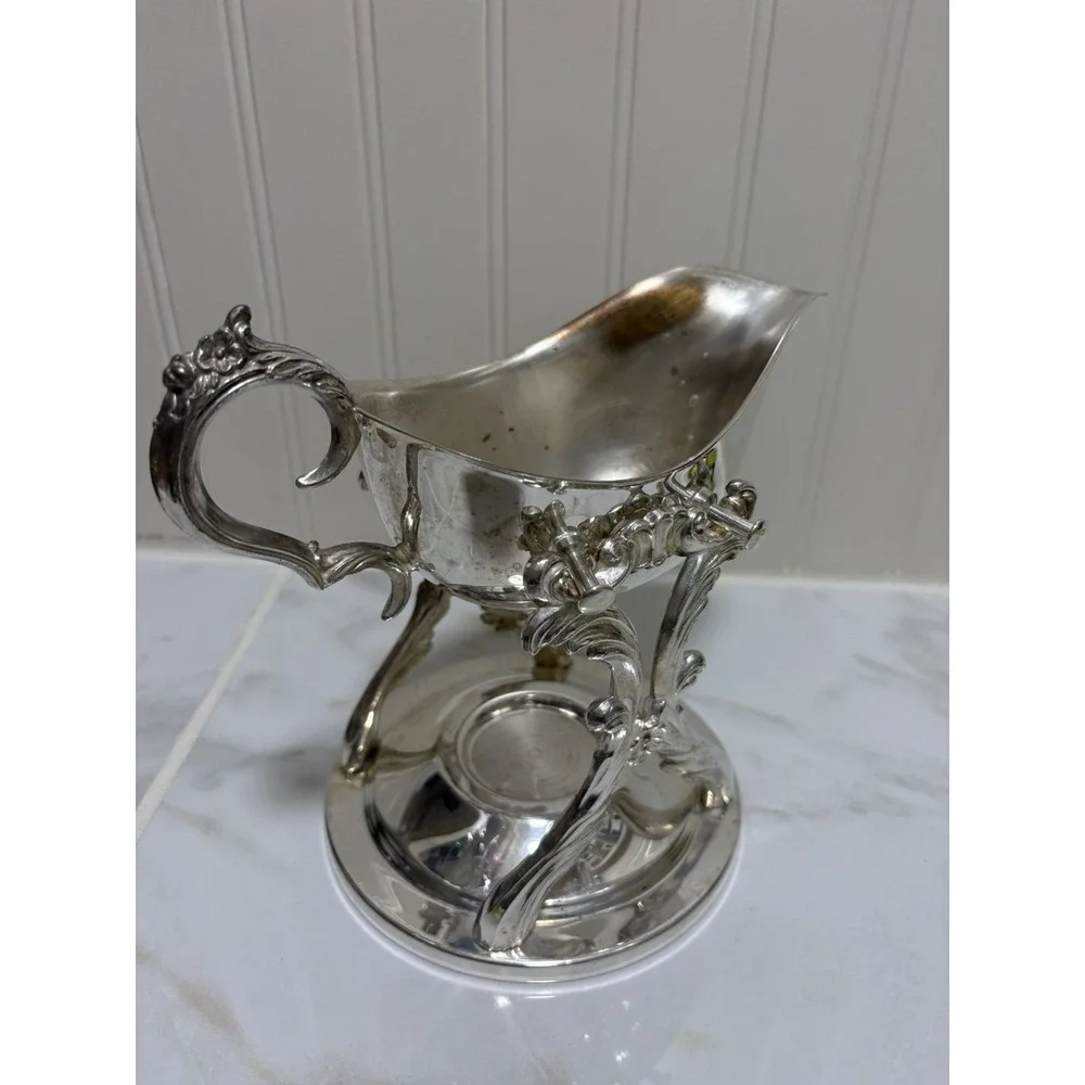 FB Rogers Silver Co. Silver Plate Gravy Boat on Heating Stand
